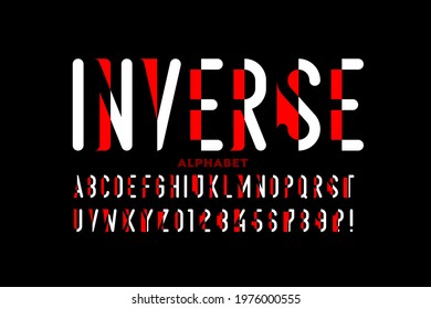 Inverse style font design, alphabet letters and numbers vector illustration