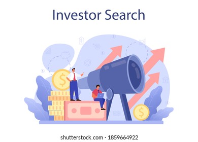 Inverstor search for start up concept. New business investment and finance wealth idea. Sponsor support for innovative project. Isolated vector illustration in cartoon style