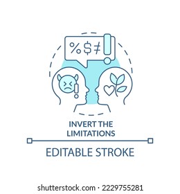 Invert limitations turquoise concept icon. Change life. Overcoming inner block tip abstract idea thin line illustration. Isolated outline drawing. Editable stroke. Arial, Myriad Pro-Bold fonts used