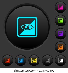 Invert object dark push buttons with vivid color icons on dark grey background