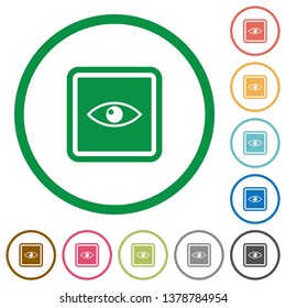 Invert object flat color icons in round outlines on white background