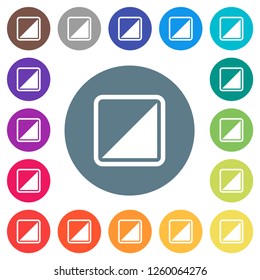 Invert object flat white icons on round color backgrounds. 17 background color variations are included.