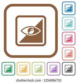 Invert object simple icons in color rounded square frames on white background