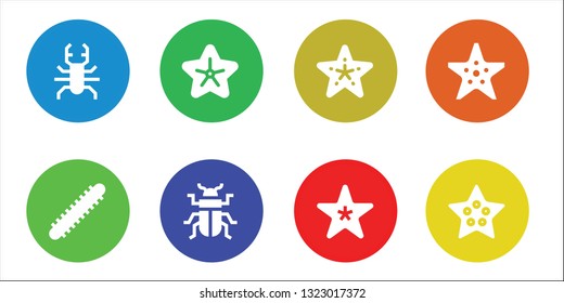 invertebrate icon set. 8 filled invertebrate icons.  Collection Of - Beetle, Centipede, Starfish