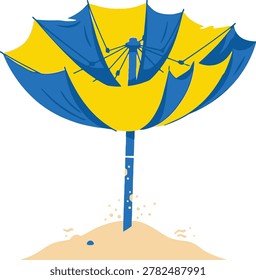 Inverted beach umbrella on sandy beach with upside down umbrella inverted sunshade relaxation vacation illustration protection accessories recreation unfortunate accident disaster