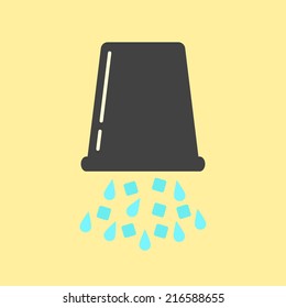 inverted black bucket with ice and water. concept of ice bucket challenge. isolated on yellow background. vector illustration