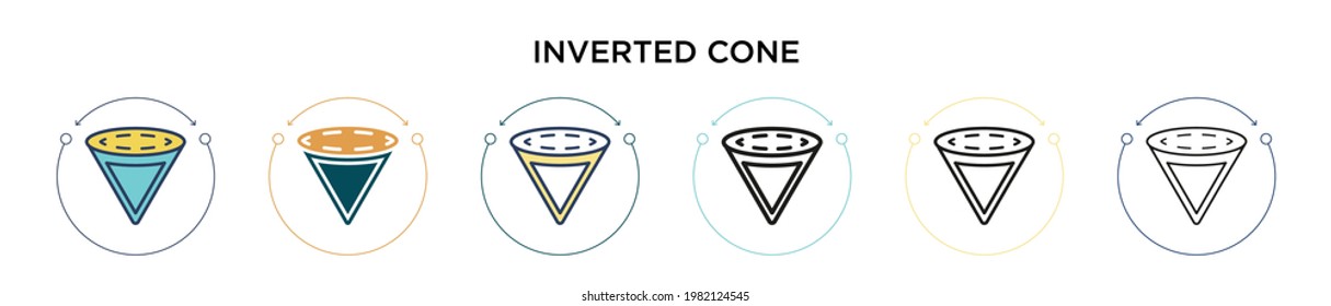Inverted cone icon in filled, thin line, outline and stroke style. Vector illustration of two colored and black inverted cone vector icons designs can be used for mobile, ui, web