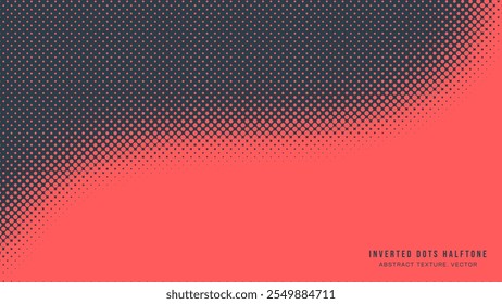 Invertierte Punkte Halbtonmuster glatt gebogene Rahmen Vektor rot schwarz abstrakter Hintergrund. Grafische Abstraktion mit Halbton-Kurven verblasst subtile Textur. Retro-stilisierte Wallpaper gepunktete Kunst Illustration