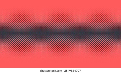 Inverted Dots Halftone Pattern Straight Line Border Vector Red Black Abstract Background. Half Tone Graphic Offset Print Abstraction Faded Subtle Texture. Retro Style Wallpaper Dotted Art Illustration