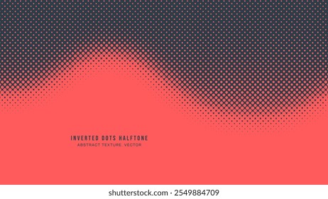 Inverted Dots Halftone Pattern Wave Form Border Vector Red Black Abstract Background. Half Tone Graphic Bent Edge of Offset Printing Abstraction Faded Texture. Retro Wallpaper Dotted Art Illustration