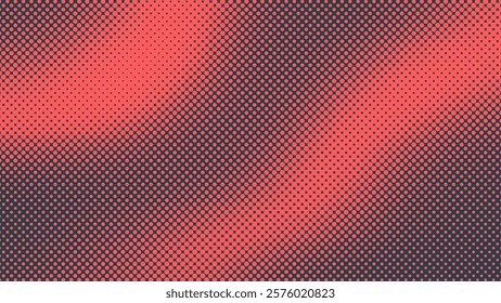 Inverted Dots Subtle Texture Half Tone Pattern Vector Distorted Surface Red Black Abstract Background. Flowing Effect Half Tone Graphic Abstraction. Retro Styled Wallpaper Dotted Art Illustration