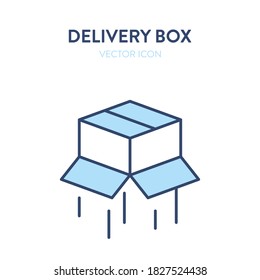 Inverted empty box flat isometric icon. Vector illustration of an open upside down cardboard box. Postal service, parcel package, delivery service icon, empty box