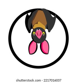 inverted flying bat vector logo illustration design, cute and simple animal pictures are good for brand logos