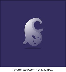 Inverted ghost spirit. Raster illustration in the flat cartoon style