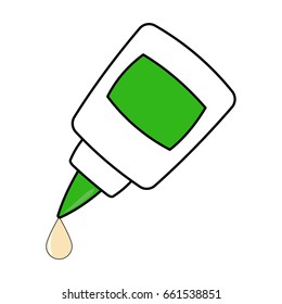 Inverted glue bottle. Jar with a sharp cap. Tube glue. Plastic jar with blank blank for text. Vector illustration.