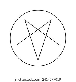 Inverted pentagram circumscribed by a circle. Five-pointed star sign. Magical symbol of Satanism. Simple flat black illustration.