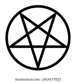 Inverted pentagram circumscribed by a circle. Five-pointed star sign. Magical symbol of Satanism. Simple flat black illustration.