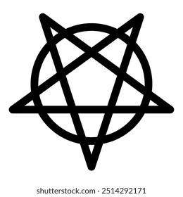 Inverted pentagram circumscribed by a circle. Five-pointed star sign. Magical symbol of Satanism. Simple flat black illustration.