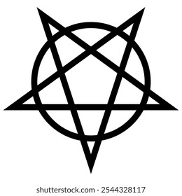 Pentagrama invertido circunscrito por um círculo. Sinal de estrela de cinco pontas. Símbolo mágico do satanismo. Ilustração simples em preto plano.