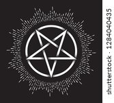 Inverted pentagram or pentalpha or pentangle. Hand drawn dot work ancient pagan symbol of five-pointed star vector illustration. Black work, flash tattoo or print design