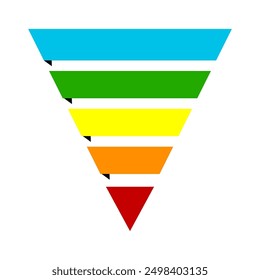 Inverted pyramid chart. Five colored layers. Hierarchical structure. Vector design.