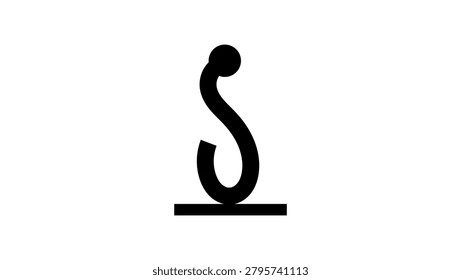 Inverted question mark sculpture, black isolated vector silhouette