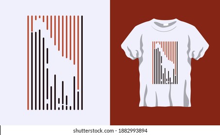 Inverted Silhouette of giraffe with brown and black stripes isolated on white background. Vector T-shirt Inverted Silhouette. Line art t-shirt design. Vector illustration Eps10 file. Editable stroke.
