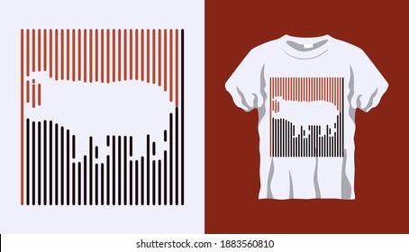 Inverted Silhouette of hippopotamus with brown and black stripes isolated on white background. Vector T-shirt Inverted Silhouette. Line art t-shirt design. Vector illustration Eps10. Editable stroke.
