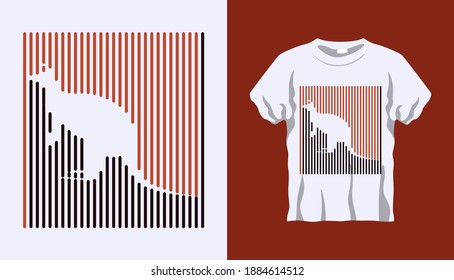 Inverted Silhouette of kangaroo with brown and black stripes isolated on white background. Vector T-shirt Inverted Silhouette. Line art t-shirt design. Vector Eps10 file. Editable stroke.