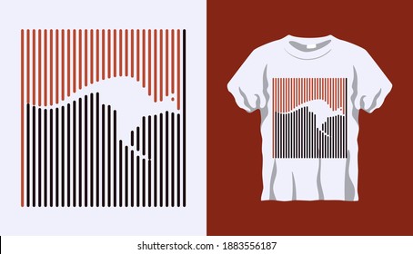 Silhouette invertida de canguro saltando al aire con rayas marrones y negras aisladas en fondo blanco. Camiseta vectora Invertida Silhouette. Diseño de camisetas de arte en línea. Trazo editable.
