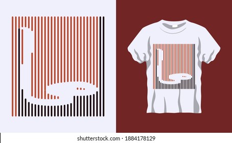 Inverted Silhouette of King cobra with brown and black stripes isolated on white background. Vector T-shirt Inverted Silhouette. Line art t-shirt design. Vector illustration Eps10. Editable stroke.
