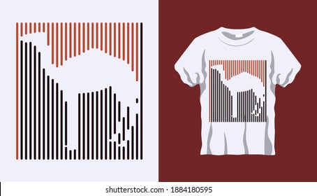 Inverted Silhouette of one-humped camel with brown and black stripes isolated on white background. Vector T-shirt Inverted Silhouette. Line art t-shirt design. Editable stroke.
