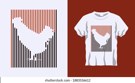 Inverted Silhouette of Rooster with brown and black stripes isolated on white background. Vector T-shirt Inverted Silhouette. Line art t-shirt design. Vector illustration Eps10. Editable stroke.
