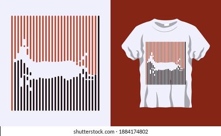 Inverted Silhouette of running deer jump with brown and black stripes isolated on white background. Vector T-shirt Inverted Silhouette. Line art t-shirt design. Editable stroke.
