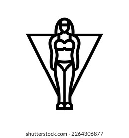 vector de icono de línea de tipo de cuerpo hembra de triángulo invertido. signo de tipo de cuerpo femenino de triángulo invertido. símbolo de contorno aislado ilustración negra