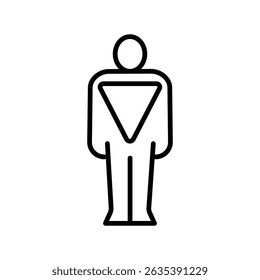 inverted triangle male body type black line icon for digital and print projects. Minimal clean icons for apps and websites. Modern simple icons for UI UX and branding