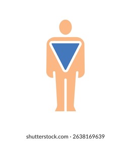inverted triangle male body type color flat icon for digital and print projects. Minimal clean icons for apps and websites. Modern simple icons for UI UX and branding
