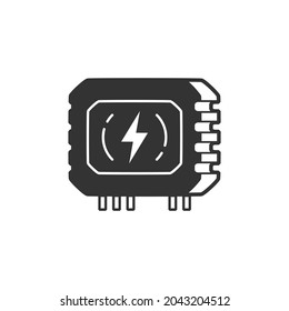 Icono del inversor. Dispositivo emergente AC DC. Controlador eléctrico. Piezas de EV o del sistema solar. Transformador de alta tensión. Disyuntiva de baja. Ilustración vectorial en blanco y negro.