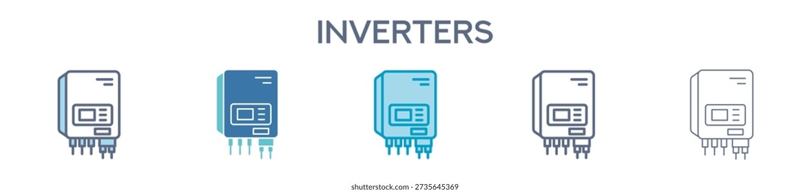 Inverter Icon Set - Energy Conversion And Solar System Line Vector Illustration