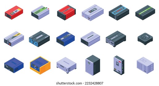 Inverter icons set isometric vector. Solar technology. Nature power