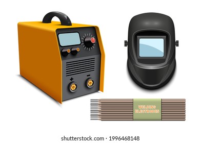 Inverter welding machine. Device for welding metals in a protective inert gas environment. Industrial equipment. Vector illustration.