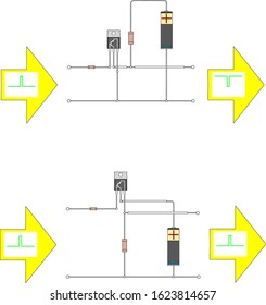 Inverting and non inverting amplifiers with bipolar transistors