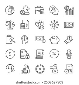 Invesment line icons collection. For website marketing design, logo, app, template, ui, etc. Vector illustration.
