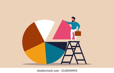 Invest asset and diversify money chart. Investor plan and crisis finance cost. Decision pie graph vector illustration concept. Performance management and rebalance protection. Revenue assets return