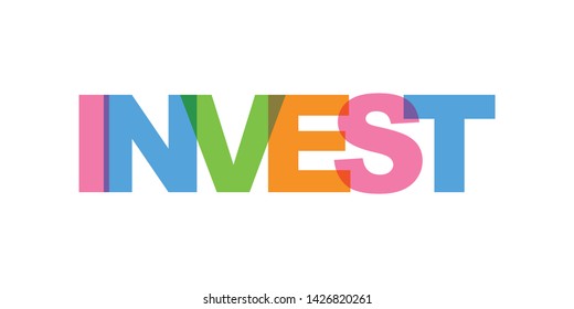 Invest business card text. Modern lettering poster. Color word art slogan icon. Phrases vector print design elements.