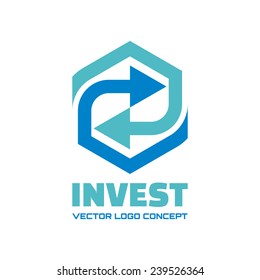 Invest - Business Logo Template Concept Illustration. Arrows Recycled Sign. Abstract Two Design Elements. 