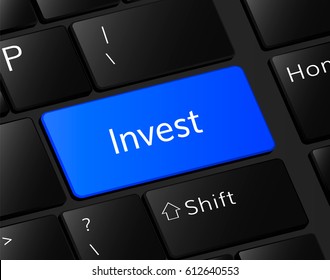 Invest    button on keyboard. Invest concept . commerce illustration  