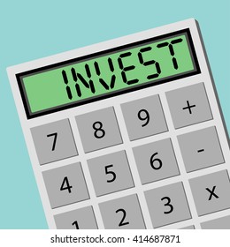 INVEST calculator calculating machine. Flat design business financial marketing banking concept cartoon illustration.