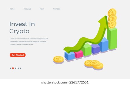 Invest in cryptocurrency isometric landing page template, The Cryptocurrency marketplace