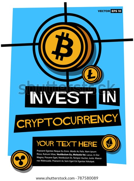 Invest Cryptocurrency Poster Text Template Bitcoin Stock Vector - 